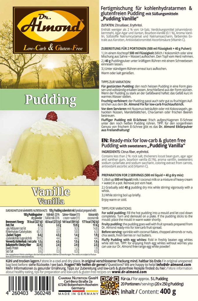 Pudding VANILLA low carb gluten free keto Pudding powder sugar free